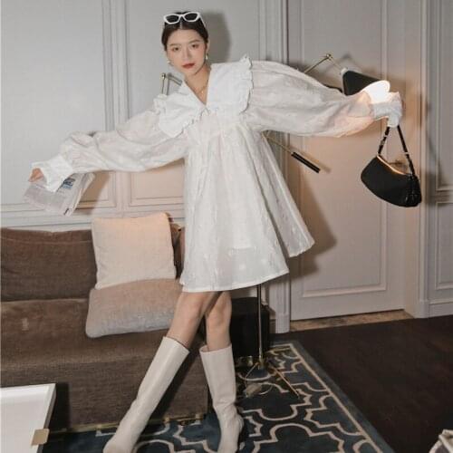 BLLOCUE Female Petal Loose Doll Long Sleeve 2020 Autumn New Cute Kawaii Dress Elegant Temperament Party Womens Clothing