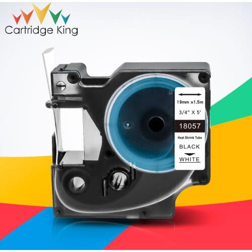 3/4" 19mm Label Tapes Heat Shrink Tube 18057 Black on White Compatible Label Maker Dymo Rhino 6500 6000 5200 5000 Printer Ribbon