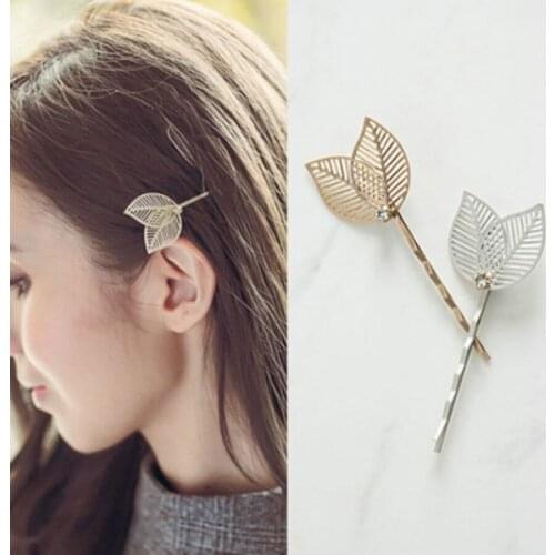 1Pc Fashion Hollow Leaves Pearl Hair Clip Barrettes Crystal Pearl Hairpin Barrette Color Feather Hair Claws Hair Styling Tool