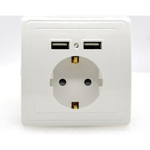 10PCS NEW 86 Type 16A Wall Socket with Charge Double USB 5V 2100mA German Standard EU Standard Socket Panel Special Wholesale Free Shipping