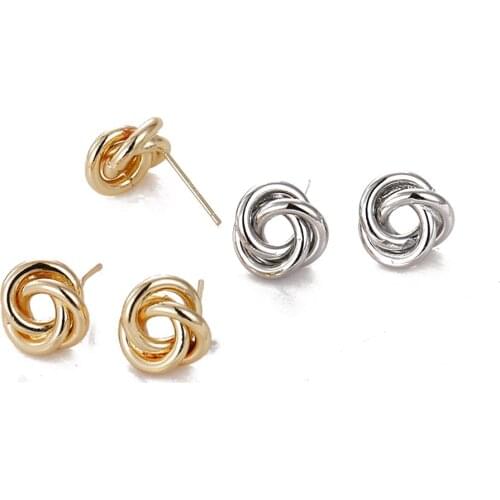 2PCS Twist Shape Ear Studs Earrings Silver Needle for Jewelry Findings DIY Hand Made 14K Gold Plated Brass Accessories