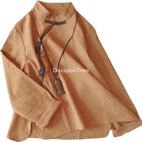 2021 women chinese vintage loose tops chinese hanfu tang costume blouse cheongsam cotton linen chiffon chinese blouse hanfu