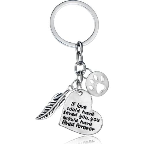 36PC If Love Could Have Saved You Keychain Hollow Paw Print feather Pendant Jewelry Car Key Chain Women Pet Memorial Keyring Hot