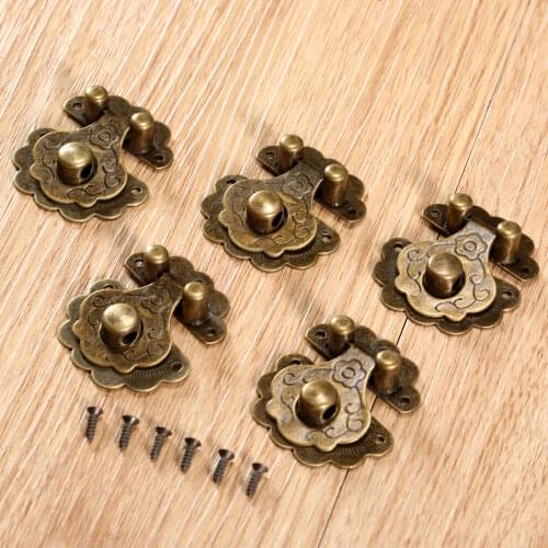 5Pcs 40x36mm Vintage Hardware Antique Brass Hasps Decorative Jewelry Gift Wooden Box Hasp Retro Suitcase Latch Hook With Screws