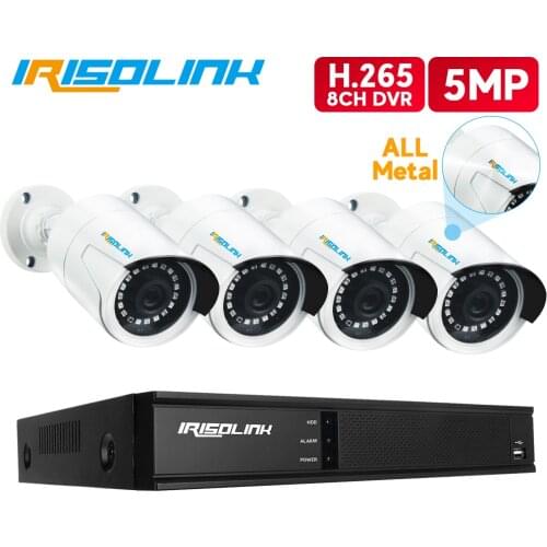 5MP H.265 Security Camera System 8CH DVR 4PCS Surveillance Cameras Nightvision Waterproof CCTV Kits Irisolink Home Security Set