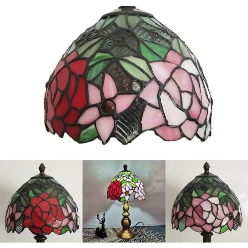 WOERFU Tiffany Lampshade Rose Flower Lampshade Table Lamp Wall Lamp Pendant Light DIY