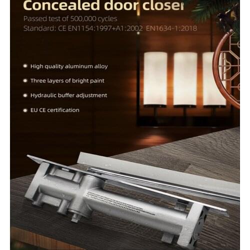 Aluminum Hidden Automatic door closer Hydraulic Buffer Adjustable Mute Closing concealed mounted Door Stopper 35 to 60 KG