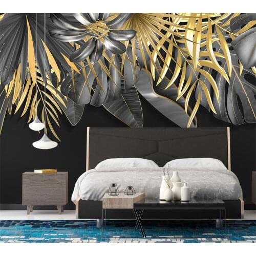 Beibehang Customized HD Nordic minimalist hand-painted tropical plant golden leaf background wall decoration papel de parede