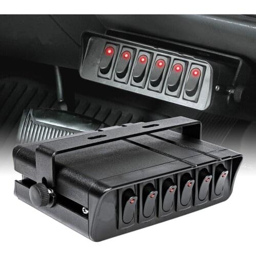 6 Gang Rocker Switch Box Universal for Cars Vehicles Boats 12-24V Waterproof 20A Switch Panel with LED Light Indicator