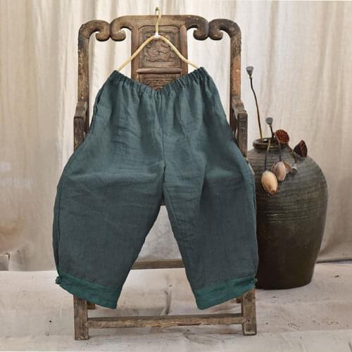 Women Spring Autumn Retro Patchwork Elastic Waist Pants Ladies Vintage Spliced Loose Trousers Female 2020 Pants
