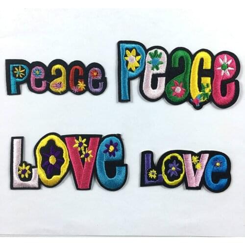 Floral English Word Peace Love Hippy Music Band Symbol Patch Embroidered Iron on Clothing Accessories DIY Stripe