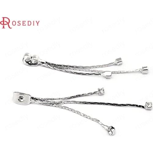 F415)6 pieces Full Length 47mm Brass with Zircon Square Chain Earrings Stopper Earrings Back Diy Jewelry Findings Accessories