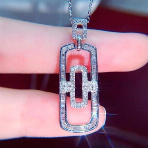 Ins Sparkling Luxury Jewelry Paperclip Pendant 925 Sterling Silver Pave White Topaz CZ Diamond Gemstones Women Clavicle Necklace