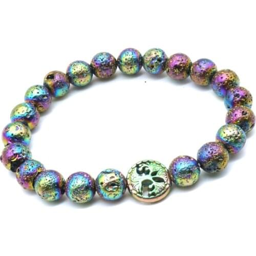 Tree of Life 8mm Plating Lava Stone Beads Volcanic DIY Aromatherapy Essential Oil Diffuser Bracelet Yoga Strand Jewelry