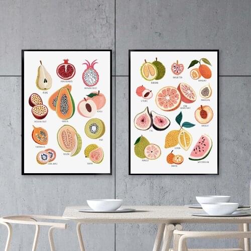 Various Fruits Dragon Fruit Durian Lychee Canvas Painting Wall Art Nordic Posters and Prints Wall Pictures for Living Room Decor