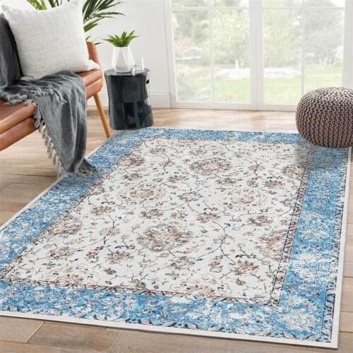 American Style SkyBlue Flower Room Mat Persian Style Printed Carpet Living Room Ethnic Rugs Bedroom Kitchen Rug Custom
