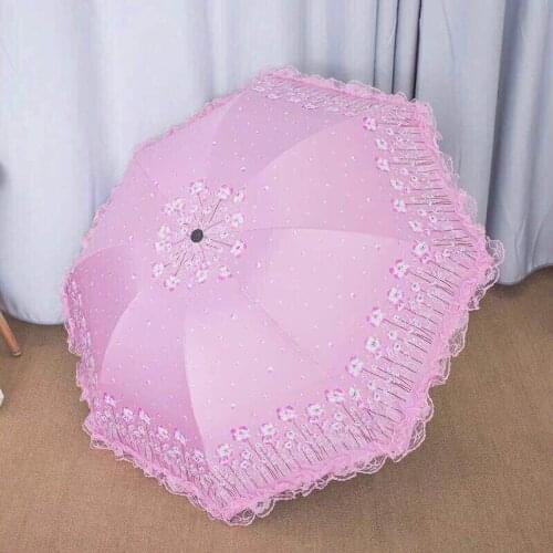 Fresh Princess Lace Lace Sun Protection Thermal Insulation Sun Umbrella Female Sun Umbrella Female Three Folding Rain and Rain