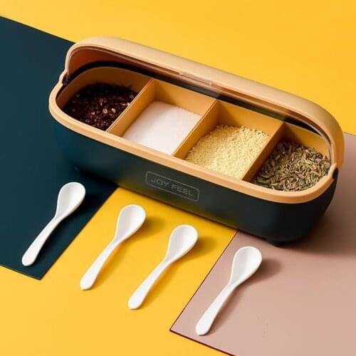 Kitchen Seasoning Box Set Seasoning Box Divided Grid With Lid Spoon MSG Salt Sugar Condiment Storage Box Jar