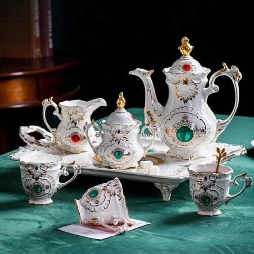 European-style small luxury coffee set sugar pot milk pot cup with large exquisite atmosphere red and green diamond