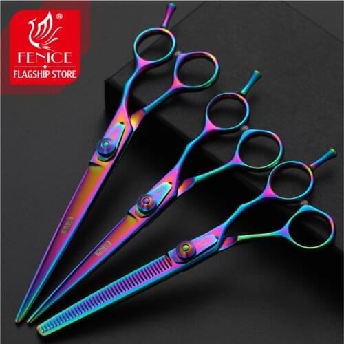 Fenice 6.5/7.5 inch pet dog grooming thinning&cutting scissors set grooming shears set for dogs scissors kit thinning rate 30