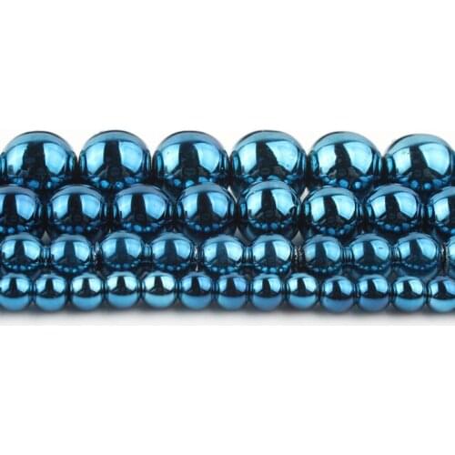 3/4/6/8/10mm Natural Dark Blue Hematite Stone Round Spacer Beads for DIY Bracelet Accessories Jewellery Making 15inche