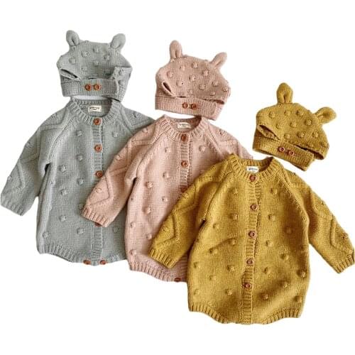 Autumn New Toddler Baby Boys Girls Knitted Bodysuit Infant Jumpsuit Knitwear Outfits 1-3Y Newborn Baby Sweater And Baby Knit Hat