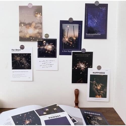 Ins Bright Fireworks Series Postcard Night Scene Decorative Card Room Diy Wall Sticker Home Decor 15 Sheets Pattern Is Clear