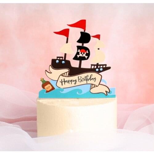 Pirate Nautical Theme Paper Birthday Cake Topper Pirate Treasure Map Ship Cake Topper for Kids Birthday Party Cupcake Decoration