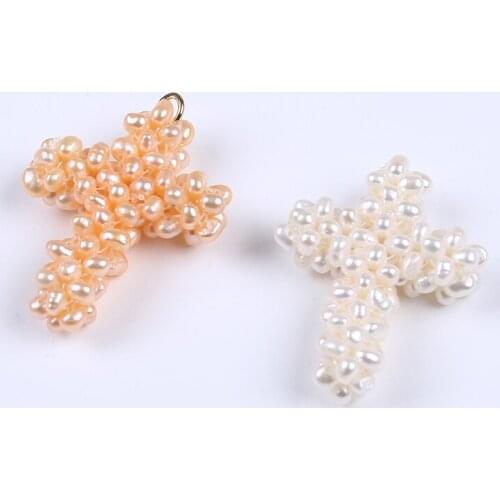 Cross shape freshwater pearl pendant for jewelry making