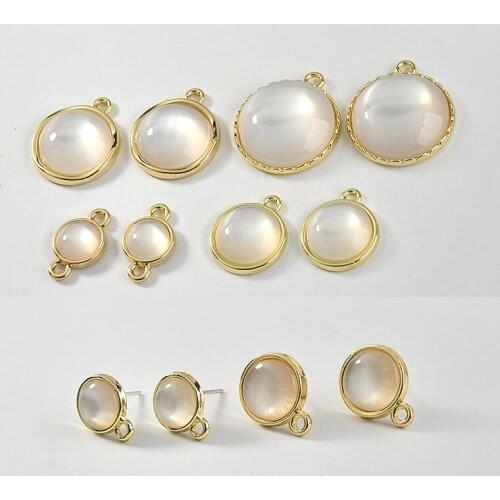 New handmade 30pcs/lot geometric round shape Opal decoration alloy charms diy jewelry earrings/necklace accessory