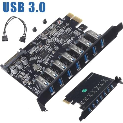 POHIKS 1pc High Speed USB 3.0 PCI-E Riser Card Portable 7 Ports PCI Express Interface Expansion Adapter For Desktop Computer