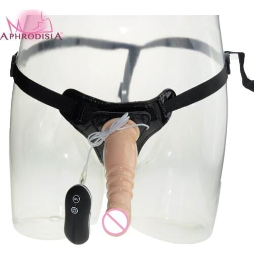 APHRODISIA 10 Mode Vibrations Harness G-Spot Dong, 8 Inch Textured Dildo Strap-On Kit, Lesbian Massage Sex Product For Couples