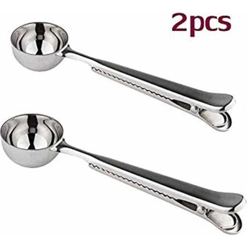 Stainless Steel Durable Bag Grip Clip & Coffee Spoon / Tea Scooper Food Storage - 2 Pack