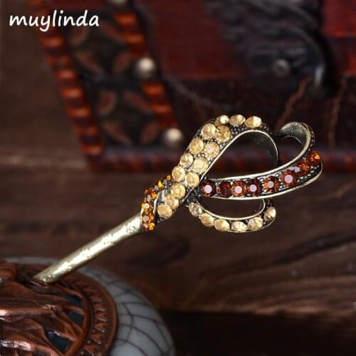 Retro Simple Rhinestone Hair Stick Handmade Vintage Women Metal Hairpins Headwear Jewelry