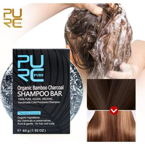 PURC Gray White Hair Color Dye Treatment Bamboo Charcoal Clean Detox Soap Bar Black Hair Shampoo Shiny Hair & Scalp Treatment