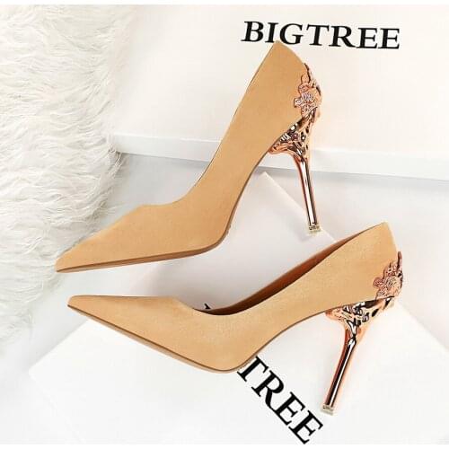 Luxury Women Heels Fashion Suede High Heels Shoes For Women Party Wedding Shoes Pointed Toe Heels Ladies Stiletto