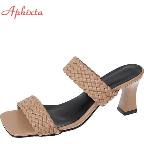 Aphixta New Women Summer Slides High Quality Weave Open Toe Casual Slipper Leisure Sandal Female Beach Flip Flops Big Size 43 44