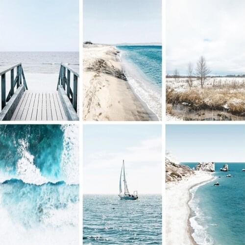 Modern Simple Nordic Seaside Sunrise Beach Sea Scenic Canvas Living Room Decorative Painting Frameless Wall Art Kitchen Paris