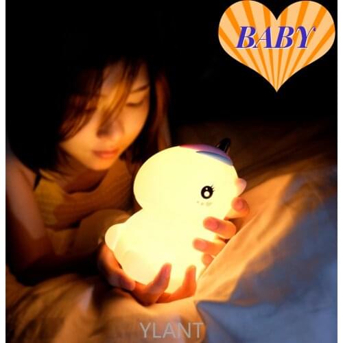Usb Led Silicone Unicorn Night Light Veilleuse Baby Kids Children Touch Sensor Dinosaur Lamp Rechargeable Bedroom Home Decor Toy