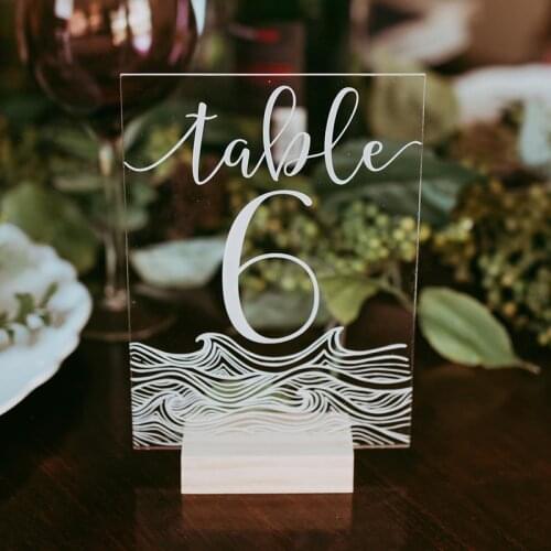 Personalized Wedding Table Number Acrylic Calligraphy Table Numbers with Wood Holder Rustic Wedding Event Shower Number Sign