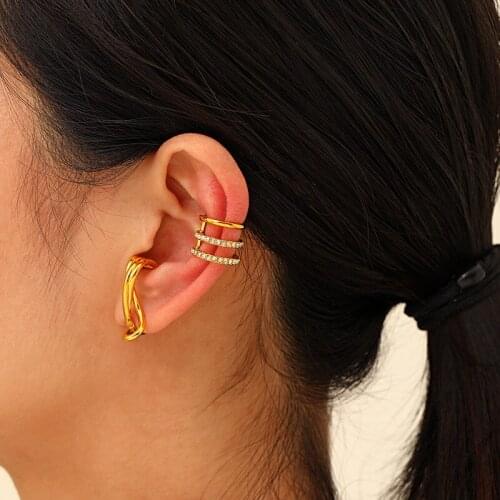 Hip Hop Rock Earrings Earclip For Women Punk Girl Fashion Geometric Metal Zircon No Piercing Ear Bone Clip Jewelry Accessories