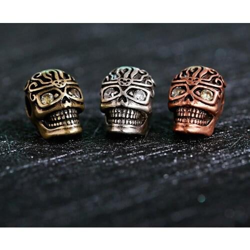 Vintage Silver Color Mysterious Pattern Skull Shape White Zircon Inlaid At The Eye Part For Handmade DIY Bracelet 2020 Gifts