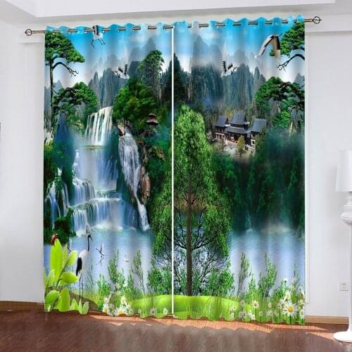 The Xanadu Is Picturesque Curtains 3D Natural Scenery Waterfall Painting Living Room Bedroom Sun Protection Cloth Home Decor