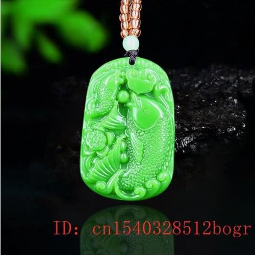 Green Jade Carp Pendant Chinese Fashion Jewelry Natural Amulet Gifts Charm Fish Carved Jadeite Necklace