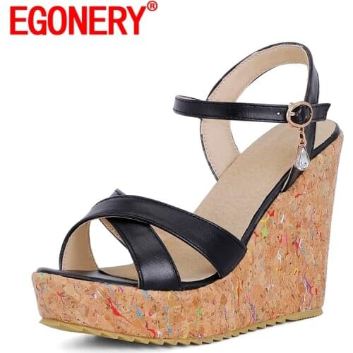 EGONERY Women summer New Style Fashion Slope Heel Sandals metal pendant decoration Leisure Working Shoes Concise Comfortable
