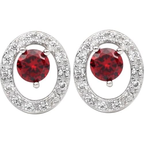 Natural Red Garnet Stud Earrings Women Silver 925 Jewelry Oval Base 5mm Gemstone January Birthstone Office Wear E079RGN