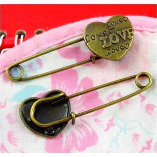 10PCS 54*19MM Antique Bronze Plated Hearts Brooch Pins Charms Diy Jewelry Accessories