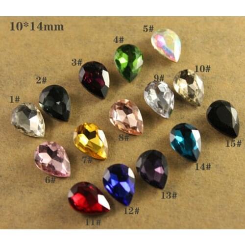 12pcs/lot 10x14mm teardrop Pear glass crystal beads faceted point back stone U choose color shiny