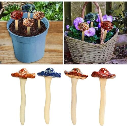 4PCS Colorful Ceramic Mushrooms Garden Decor Mushroom Toadstool Statue Plug Pottery Ornament for Fairy Garden Flowerpot Lawn