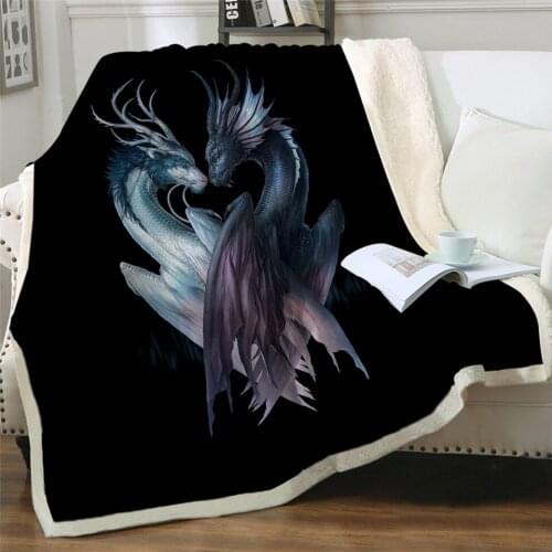 2020 Yin and Yang Dragons Black by JoJoesArt Velvet Plush Blanket on the Bed 3D Printed Throw Blanket Animal Fashion blanket